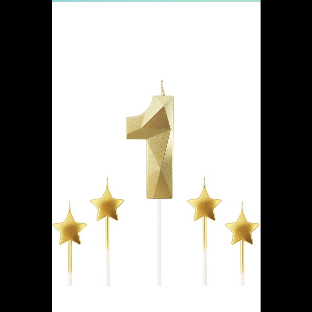 Gold number 1 birthday candles and 2.76-inch star birthday candles, 3D diamond